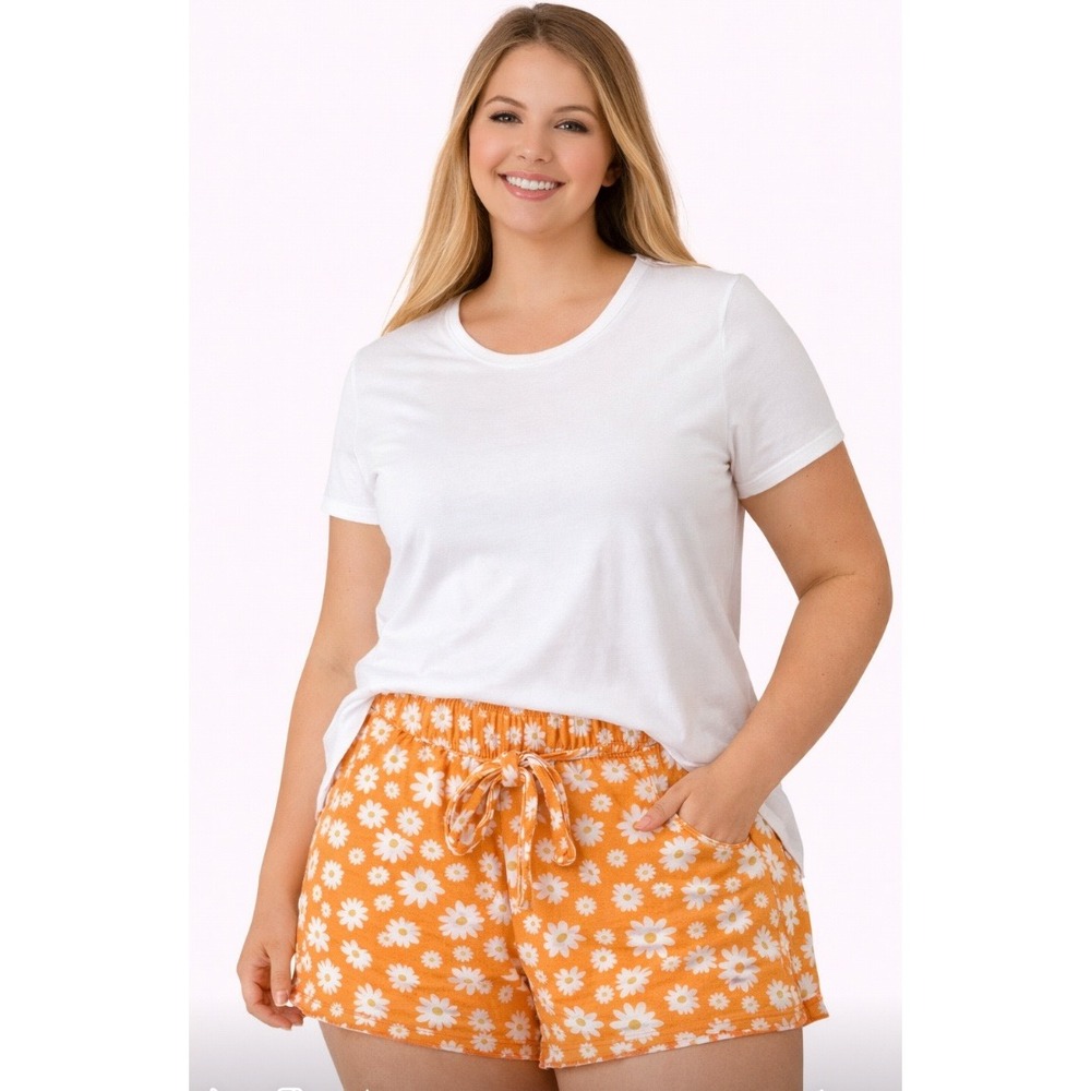 No Comment Plus NEW Juniors‎ Casual Lounge Shorts Plus SZ 3X Orange White Yellow